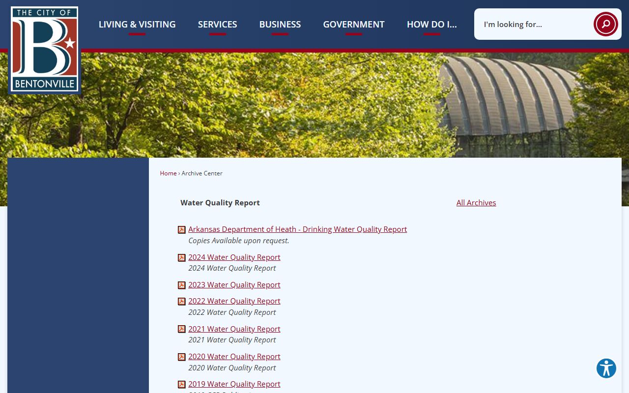 Bentonville Municipal Court page showing court information and background check resources