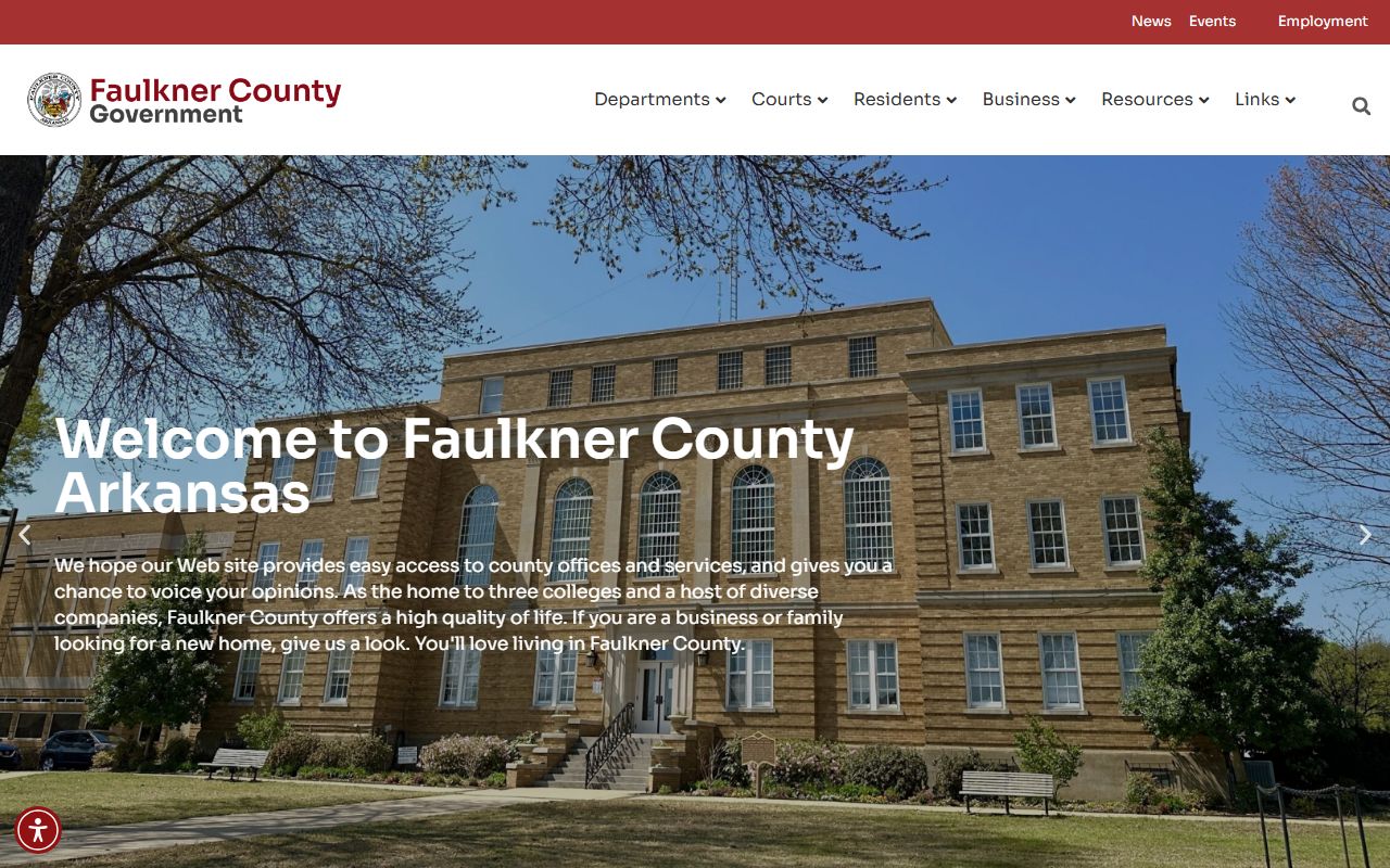 Faulkner County government website with sheriff and background check records information