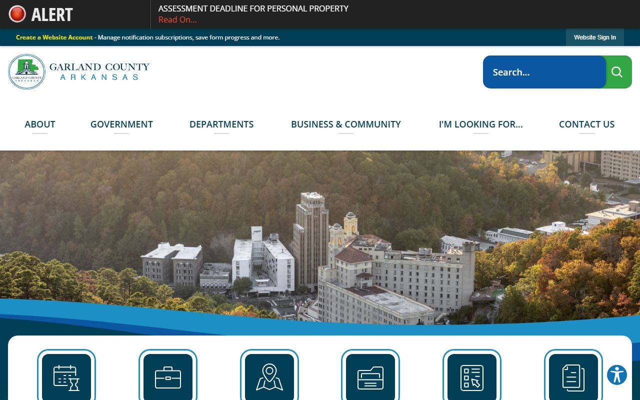 Garland County government website showing county offices and background check resources