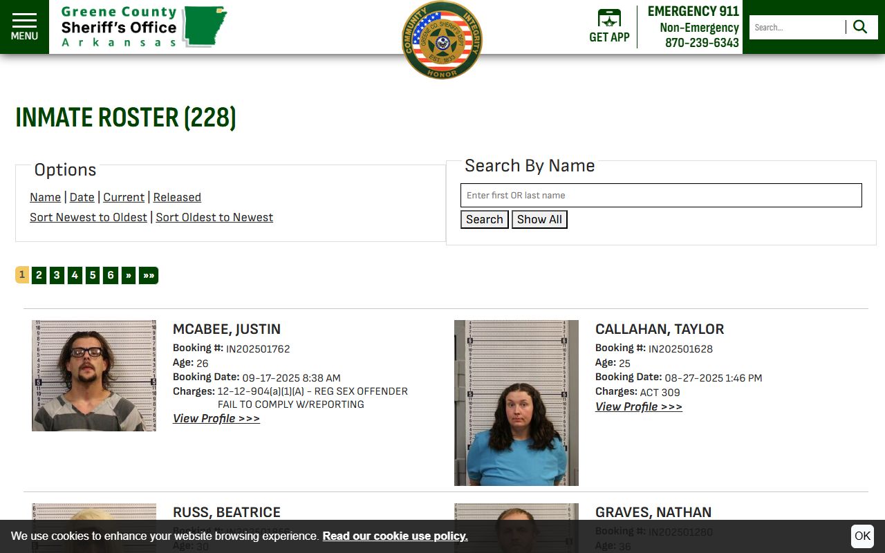 Greene County Sheriff inmate roster showing background check records for Paragould area detainees