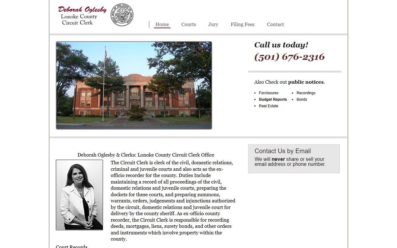 Lonoke County Circuit Clerk website showing background check and court records access