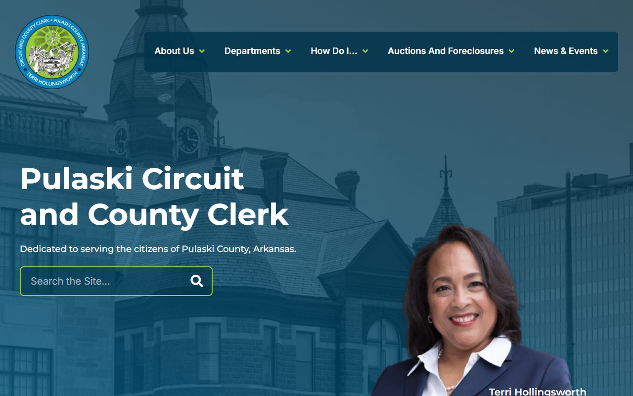 Pulaski County Circuit Clerk website showing court records search and request options