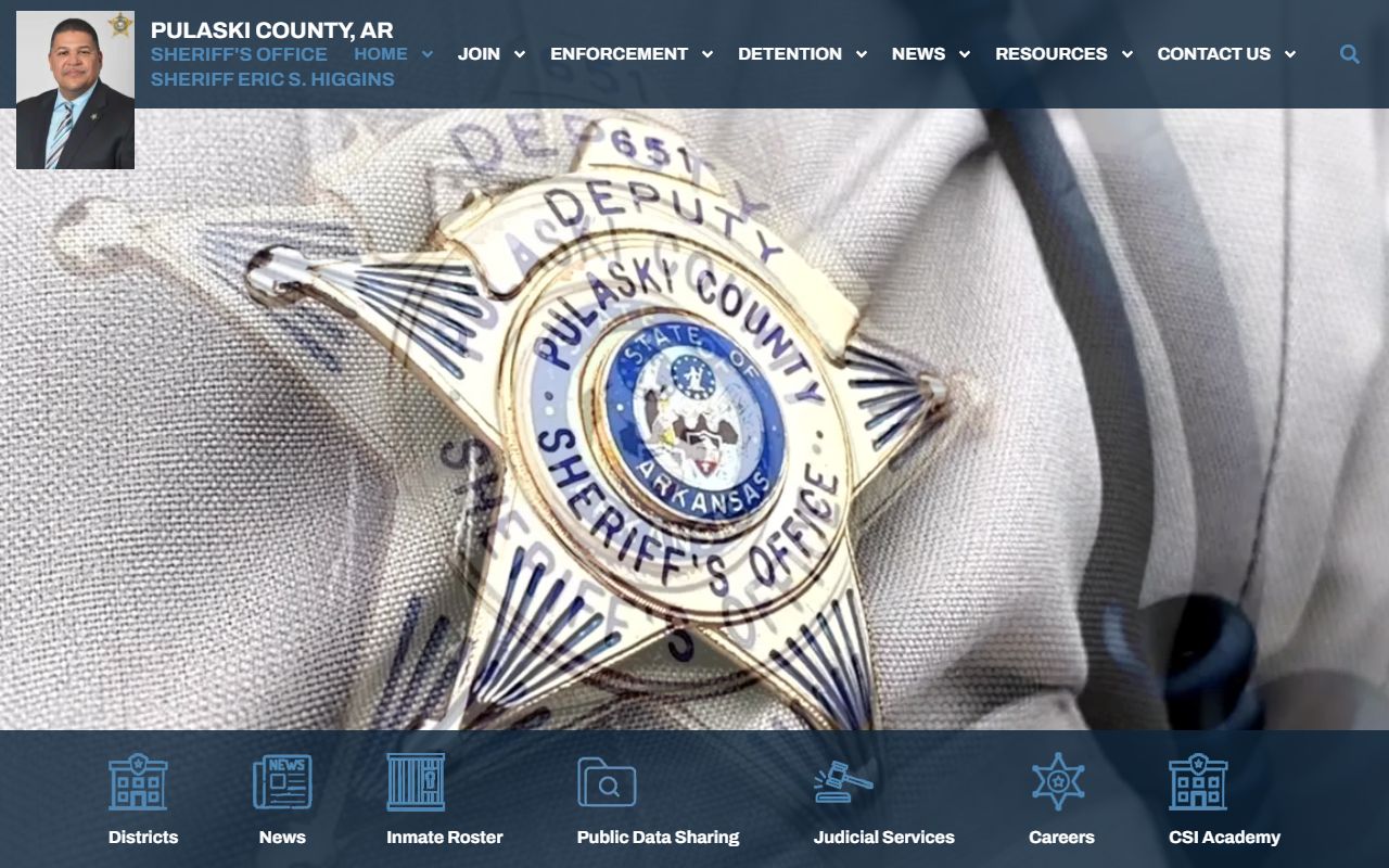 Pulaski County Sheriff's Office website showing inmate roster and background check resources