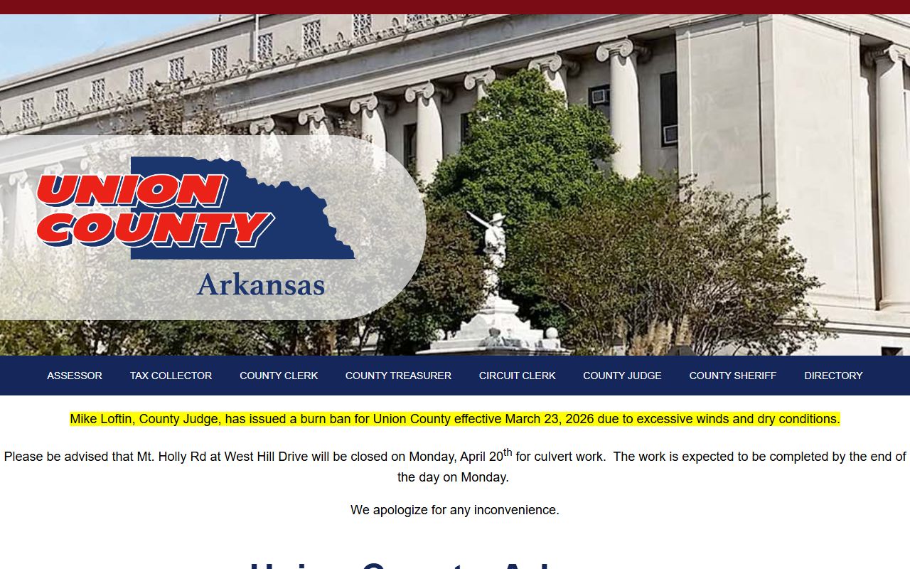 Union County Arkansas website for background check records and public records access