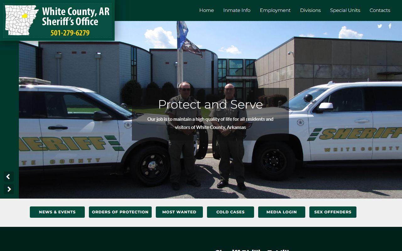 White County Sheriff website showing background check and inmate records for Searcy area