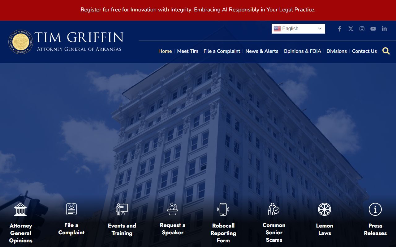 Arkansas Attorney General website showing FOIA public records resources